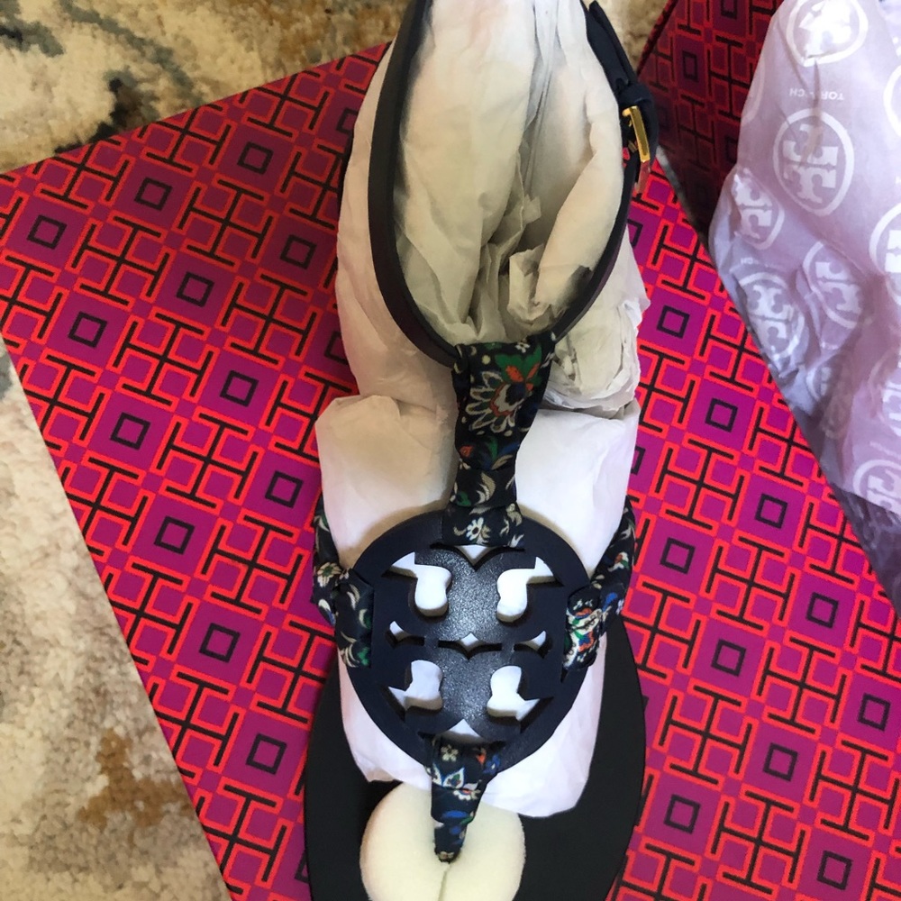 Tory Burch Miller scarf sandal navy